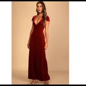 Lulus Feeling Flawless Wine Red Velvet V-Neck Maxi Dress